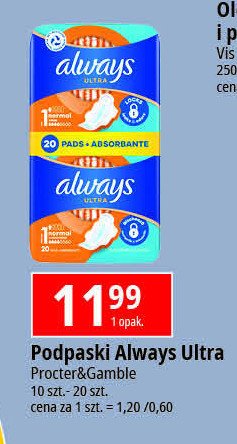 Podpaski normal plus 2-pak Always ultra 100% protection promocja