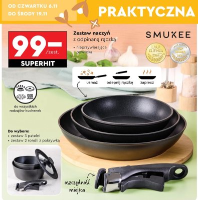 Zestaw naczyń z odpinaną rączką, różne rodzaje promocja w Biedronka