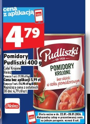 Pomidory Pudliszki całe krojone w soku 400g promocja w TOPAZ