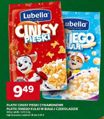 Płatki Cinisy Pieski Cynamonowe / Płatki Śniego Kulki w Białej Czekoladzie Lubella promocja w Stokrotka