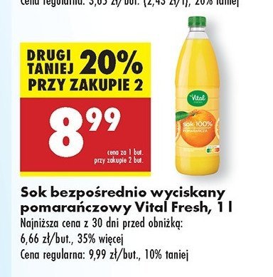 Sok 100% wyci艣ni臋ty z pomara艅czy Vital fresh promocja