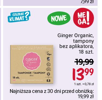 Tampony bez aplikatora mini Ginger organic promocja