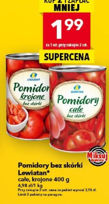 Pomidory bez skórki Lewiatan całe 400 g promocja w LEWIATAN