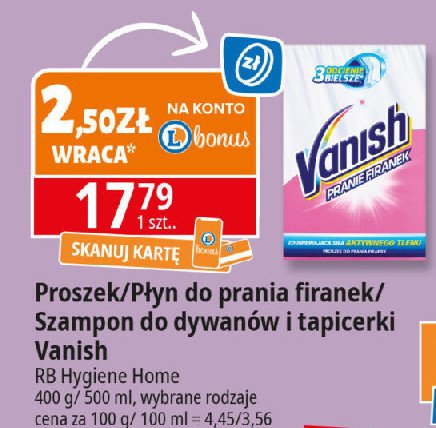 Szampon do ręcznego prania dywanów 3w1 Vanish oxi action promocja w Leclerc