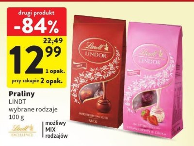 Pralinki LINDT Lindor wybrane rodzaje, 100 g promocja w Intermarche