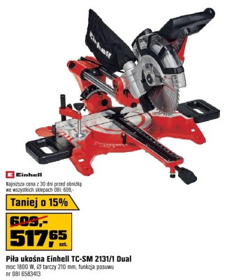 Piła ukośna Einhell TC-SM 2131/1 Dual moc 1800 W, ⌀ tarczy 210 mm, funkcja posuwu promocja w OBI