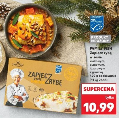 Zapiecz rybę w sosie FAMILY FISH kurkowym, dyniowym, lazurowym z gruszką 400 g opakowanie promocja w Kaufland