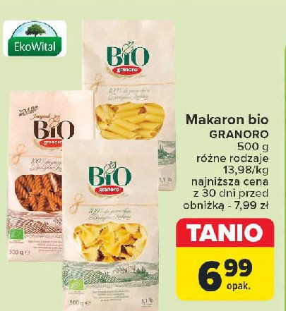 Makaron penne rigate Granoro bio promocja w Carrefour