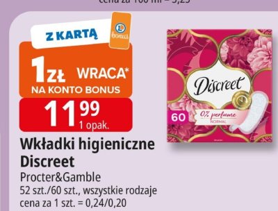 Wkładki higieniczne Discreet 0% perfume Normal promocja w Leclerc