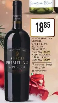 Wino Primitivo Vignelli 0,75 L 13,5% promocja w Dino