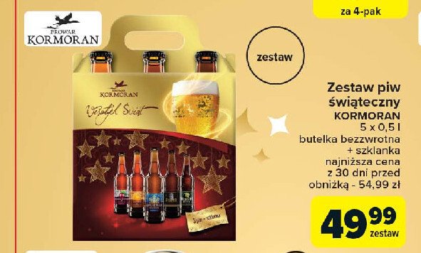 Piwo + szklanka Kormoran śliwka w piwie + warmińskie rewolucje + świąteczne + porter warmiński z wiśnią + miodne promocja w Carrefour