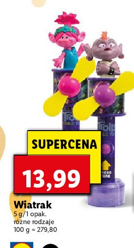 Wiatraczek z cukierkami trolls promocja
