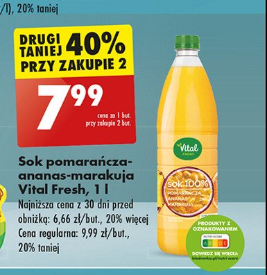 Sok pomarańcza-ananas-marakuja Vital fresh 100% sok promocja