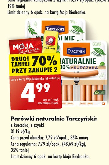 Parówki z kurczaka Tarczyński naturalnie promocja