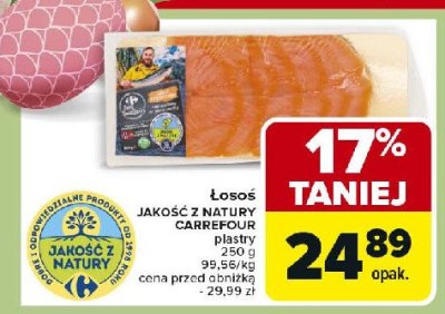 Łosoś atlantycki wędzony na zimno plastrowany Carrefour targ świeżości promocja