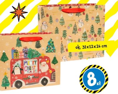 Torebki na prezenty różne wzory, ok. 31x12x26 cm promocja w Tedi