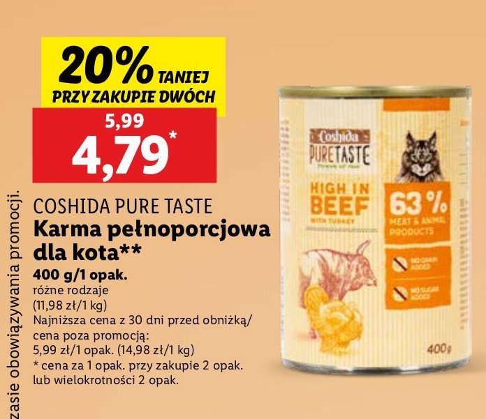 Karma dla kota wołowina i kurczak Coshida pure taste promocja