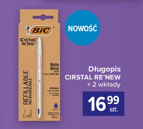 Długopis re'new metal + 2 wkłady Bic cristal promocja