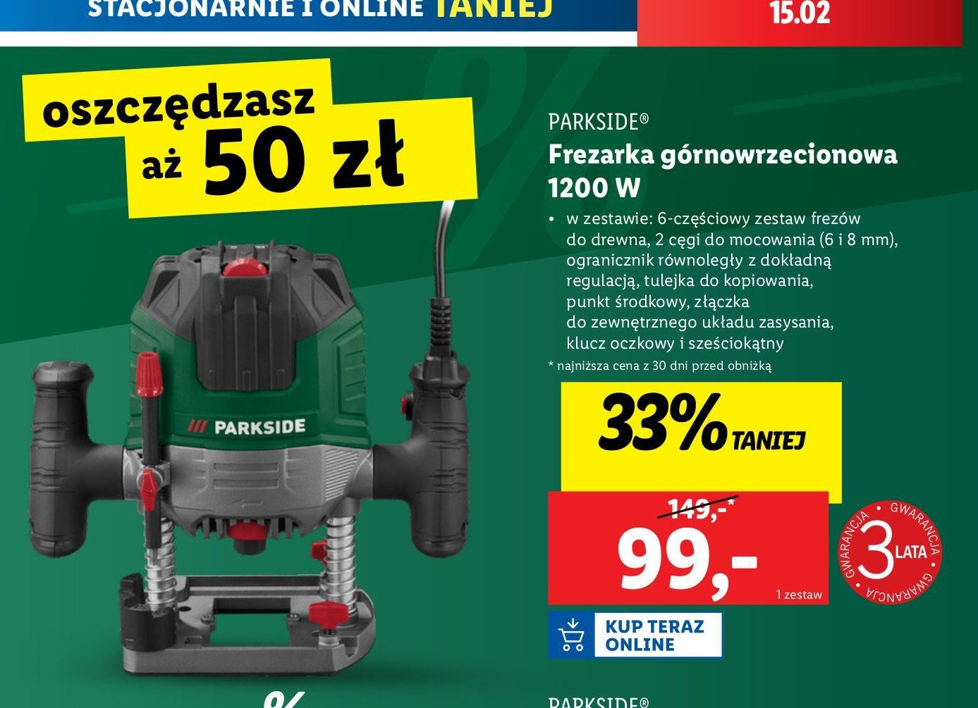 Frezarka górnowrzecionowa 1200 w Parkside promocja