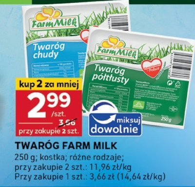 Twaróg Farm Milk 250g kostka różne rodzaje promocja w Stokrotka