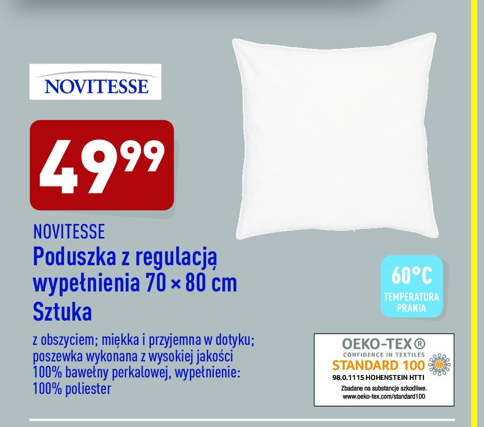 Poduszka z regulacją wypełnienia 70 x 80 cm Novitesse promocje