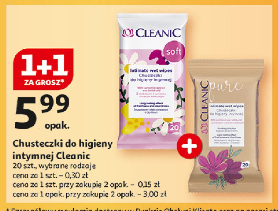 Chusteczki do higieny intymnej soft Cleanic promocja w Auchan