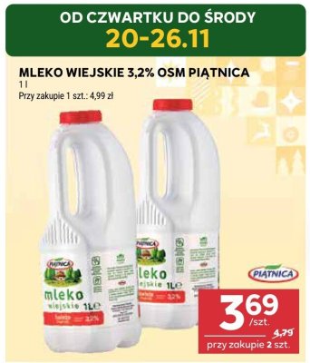 Mleko wiejskie 3,2% OSM Piątnica 1 l promocja w Stokrotka