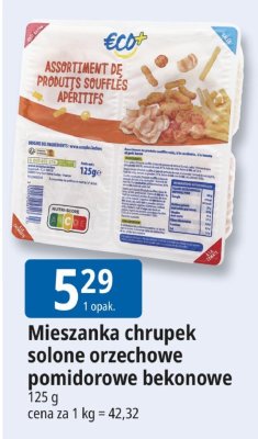 Mieszanka chrupek solone orzechowe pomidorowe bekonowe Eco+ promocja w Leclerc