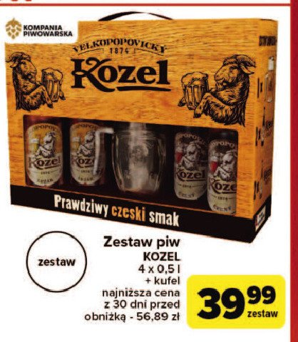 Piwo + kufel Kozel cerny + kozel lezak promocja w Carrefour Market