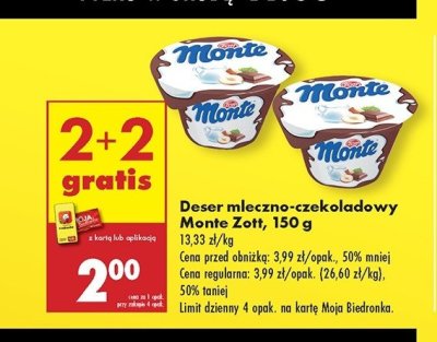 Deser mleczno-czekoladowy z orzechami Zott monte promocja