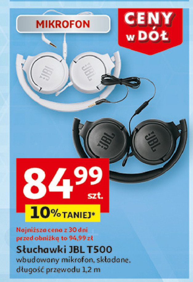 Słuchawki t500 białe Jbl promocja w Auchan