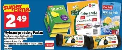 Wybrane produkty Paclan Ścierki uniwersalne Bee Smart 3 szt./gąbki do naczyń Practi 3 szt./wkręciarki ściereczki do kurzu 10 szt./workina śmieci Bee Smart 35 L/40 L 10 szt./Cedol promocja w TOPAZ