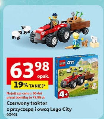 Czerwony traktor z przyczepą i owcą Lego City 60461 promocja w Auchan