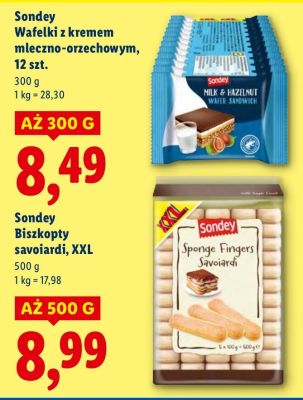 Wafelki Sondey Wafelki z kremem mleczno-orzechowym, 12 szt. promocja w Lidl