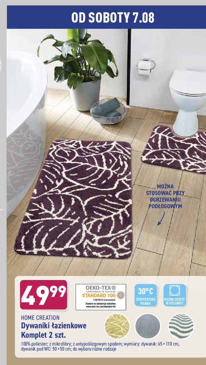 Dywanik łazienkowy 65 x 100 cm + dywanik pod wc 50 x 50 cm Home creation promocja