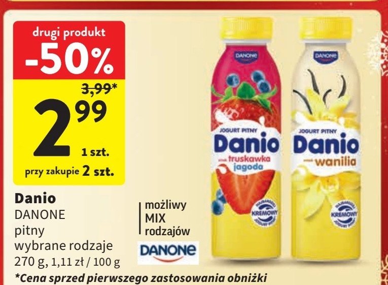 Jogurt pitny truskawka jagoda Danone danio promocja w Intermarche