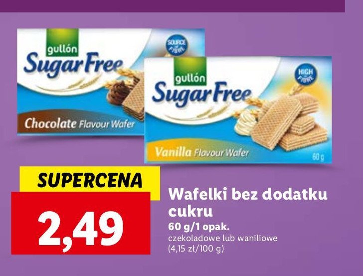 Wafelki bez cukru waniliowe Gullon promocja