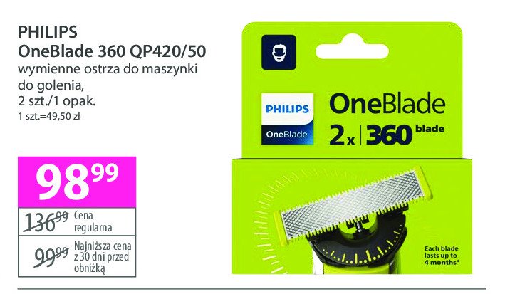 Ostrza wymienne qp420/50 Philips oneblade promocja