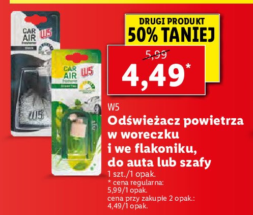 Odświeżacz powietrza do samochodu woreczek black W5 promocja
