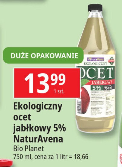 Ocet jabłkowy ekologiczny 5% Naturavena promocja w Leclerc