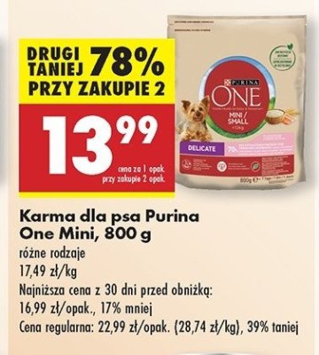 Karma dla psa delicate mini łosoś i ryż Purina one promocja