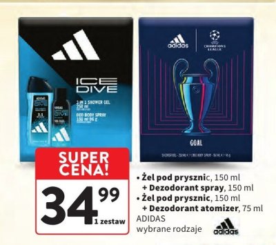 Zestaw ADIDAS - Żel pod prysznic + Dezodorant spray + Żel pod prysznic + Dezodorant atomizer promocja w Intermarche
