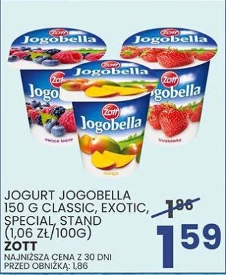 Jogurt Jogobella 150g classic, exotic, special, stand różne rodzaje Zott promocja w Wafelek