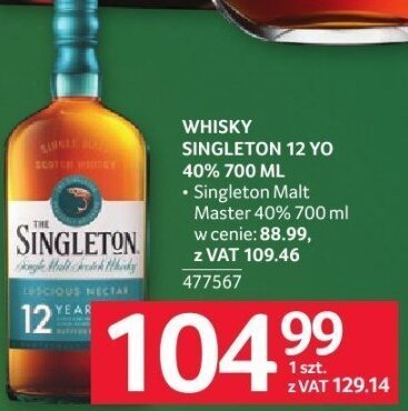 Whisky Singleton 12 YO 40% 700 ml promocja w Selgros