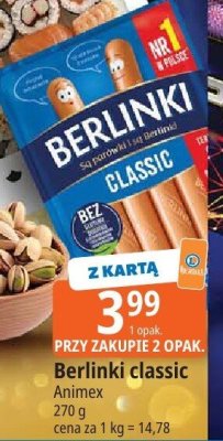 Parówki Berlinki classic Animex promocja w Leclerc