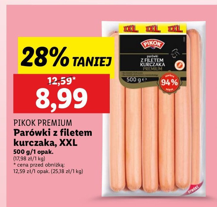 Parówki z filetem z kurczaka premium Pikok promocja