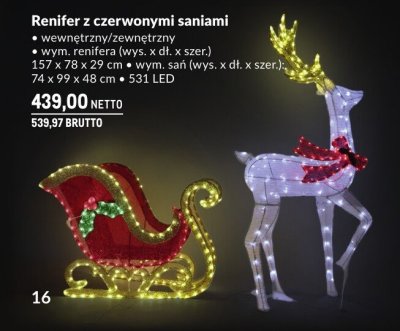 Dekoracja świąteczna Renifer z czerwonymi saniami wewnętrzny/zewnętrzny promocja w Makro