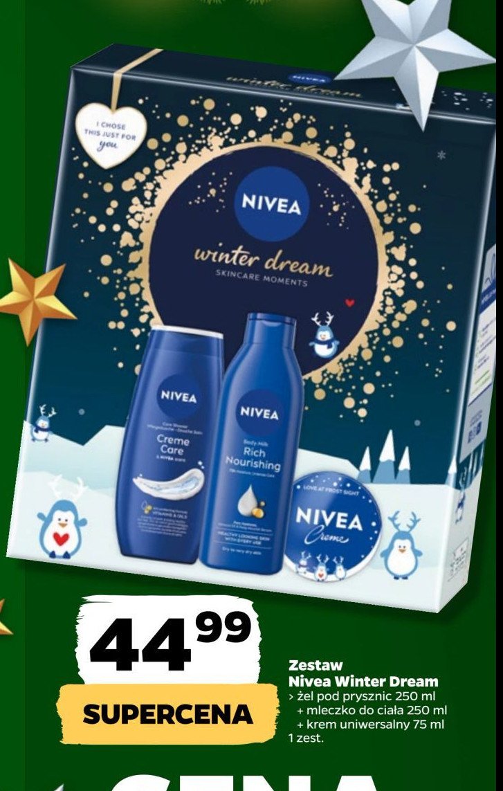 Zestaw w pudełku winter dream: żel pod prysznic 250 ml + mleczko do ciała 250 ml + krem uniwersalny 75 ml Nivea zestaw promocja