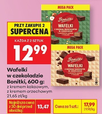 Wafelki w czekoladzie z kremem kakaowym, 600 g promocja w Biedronka