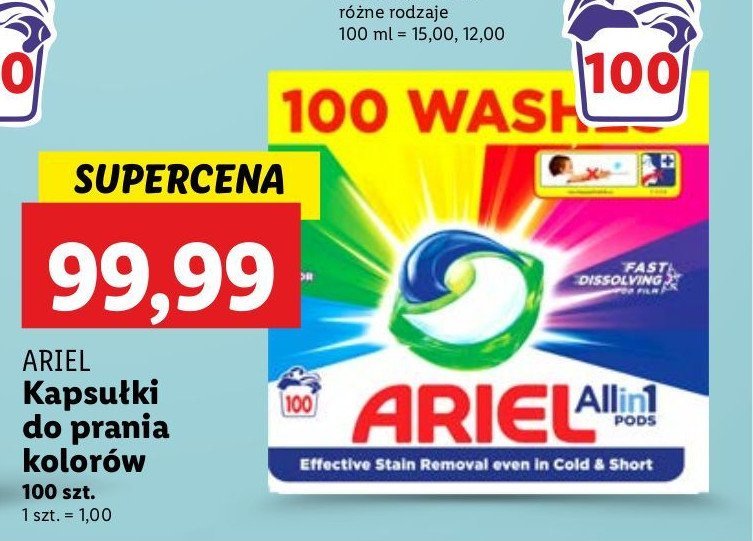 Kapsułki do prania do kolorów Ariel all in 1 promocja w Lidl